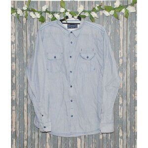 Tranquility Mayhem Men's Western Shirt Size XL Blue & White Striped Button Up